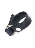 A Leather Cock Ring with D-Ring, Black made by The Stockroom and Stormy Leather is shown displayed in front of a white background.