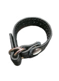 A Leather Cock Ring with D-Ring, Black made by The Stockroom and Stormy Leather is shown displayed in front of a white background.