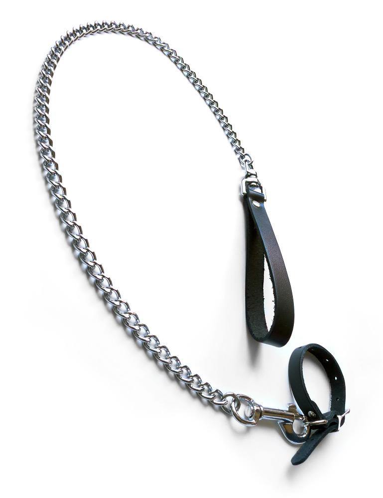 Buckling Leather Cock Ring & Chain Leash Set Male Stockroom Buckling Leather Cock Ring & Chain Leash Set Male Stockroom