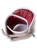 A Deluxe Padded Medical Posture Collar made with real leather by The Stockroom in Los Angeles is shown on a plain white background.