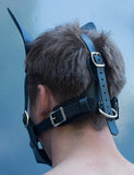Black Leather Puppy Play K9 Muzzle with Removable Silicone Ball Gag-BDSM GEAR, GAGS & MUZZLES, HOODS & BLINDFOLDS-Male Stockroom