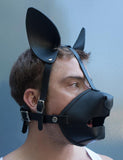 Black Leather Puppy Play K9 Muzzle with Removable Silicone Ball Gag-BDSM GEAR, GAGS & MUZZLES, HOODS & BLINDFOLDS-Male Stockroom