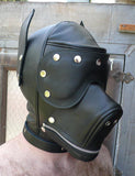 Leather Dog Hood with Snap-on Muzzle, Blindfold and Gag-BDSM GEAR, HOODS & BLINDFOLDS, STOCKROOM ORIGINALS-Male Stockroom