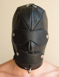 Premium Leather Hood with Gag & Blindfold-BDSM GEAR, HOODS & BLINDFOLDS-Male Stockroom