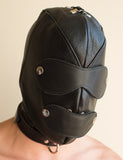 Premium Leather Hood with Gag & Blindfold-BDSM GEAR, HOODS & BLINDFOLDS-Male Stockroom