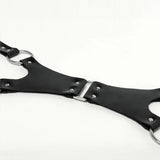 Black rubber blindfold with metal clasp on a white background