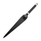 A rubber "dragon tongue" whip made of rubber. The shape is a long, narrow triangle with a handle wrapped in rubber cord. 