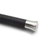 Metallic rod with coiled spring on a white background