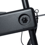 Closeup of one of the adjustment points for the front leg of the Shredder.