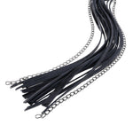 Closeup of the falls on the Velvet Noir Chain Flogger. Two of them are metal chains, while the rest are faux-leather. 