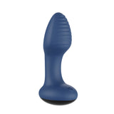 Blue model of the Frenzy Butt Plug standing on its base against a white background. 