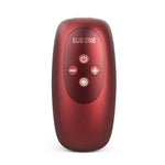 The Sub One vibrator in a red model, showing the top side with four control buttons. 
