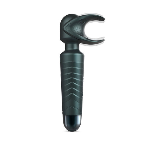 Full shot of the Man.Wan Evo Vibrator on a white background. The curved wings at the tip are slightly blurred to show vibration movement.