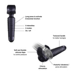 An infographic showing two images of the man.wan Evo: One is upright to show the controls; the second demonstrates its use on a clear dildo.