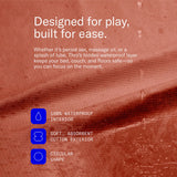 An informational graphic with a copper background. Text talks about the circular shape, the 100% Waterproof interior, and absorbent exterior. 