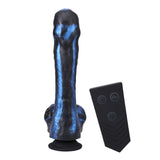 Blue and black toy with remote control on a white background