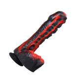 Black and red textured object on a white background