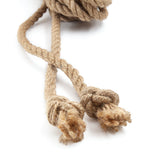 The knotted ends of the natural oiled jute rope are shown on a white background.