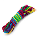 The rainbow bamboo silk rope is shown tied in a bundle on a white background. 