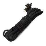 The black bamboo silk conductive rope is shown tied in a bundle on a white background. 