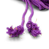 the knotted ends of the purple bamboo silk conductive rope are shown on a white background.