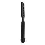Black paddle with letter branding on a white background