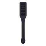 Black paddle with letter branding on a white background
