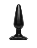 The Black Anal Plug, size Medium by Doc Johnson is shown against a blank background. It is a black rubber butt plug.