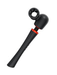 The Man Wand Xtreme Vibrating Penis Masturbator is shown against a blank background. It is a wand style vibrator with a hollow, textured cylindrical portion attached to the head of the wand. The toy is black with red accents.