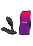 The We-Vibe Vector+ Vibrating Prostate Massager is shown next to a cell phone with the We Connect app displayed on a white background.