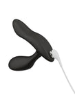 The We-Vibe Vector+ Vibrating Prostate Massager is shown with the included charger attached to it on a white background.
