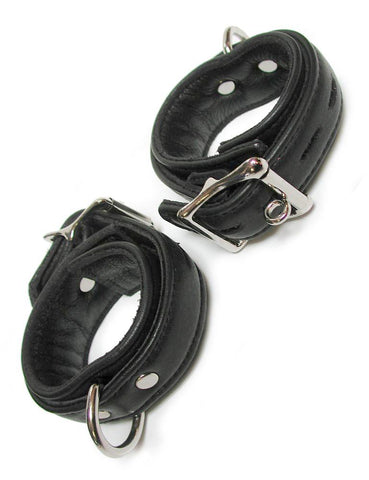 Premium Garment Black Leather Wrist Cuffs  BONDAGE RESTRAINTS WRIST & ANKLE CUFFS