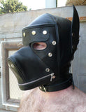 Leather Dog Hood with Snap-on Muzzle Blindfold and Gag  BDSM GEAR HOODS & BLINDFOLDS