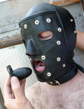 Leather Dog Hood with Snap-on Muzzle, Blindfold and Gag-BDSM GEAR, HOODS & BLINDFOLDS, STOCKROOM ORIGINALS-Male Stockroom