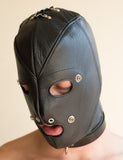 Premium Leather Hood with Gag & Blindfold-BDSM GEAR, HOODS & BLINDFOLDS-Male Stockroom