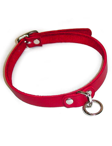 Red Leather Choker With O-Ring